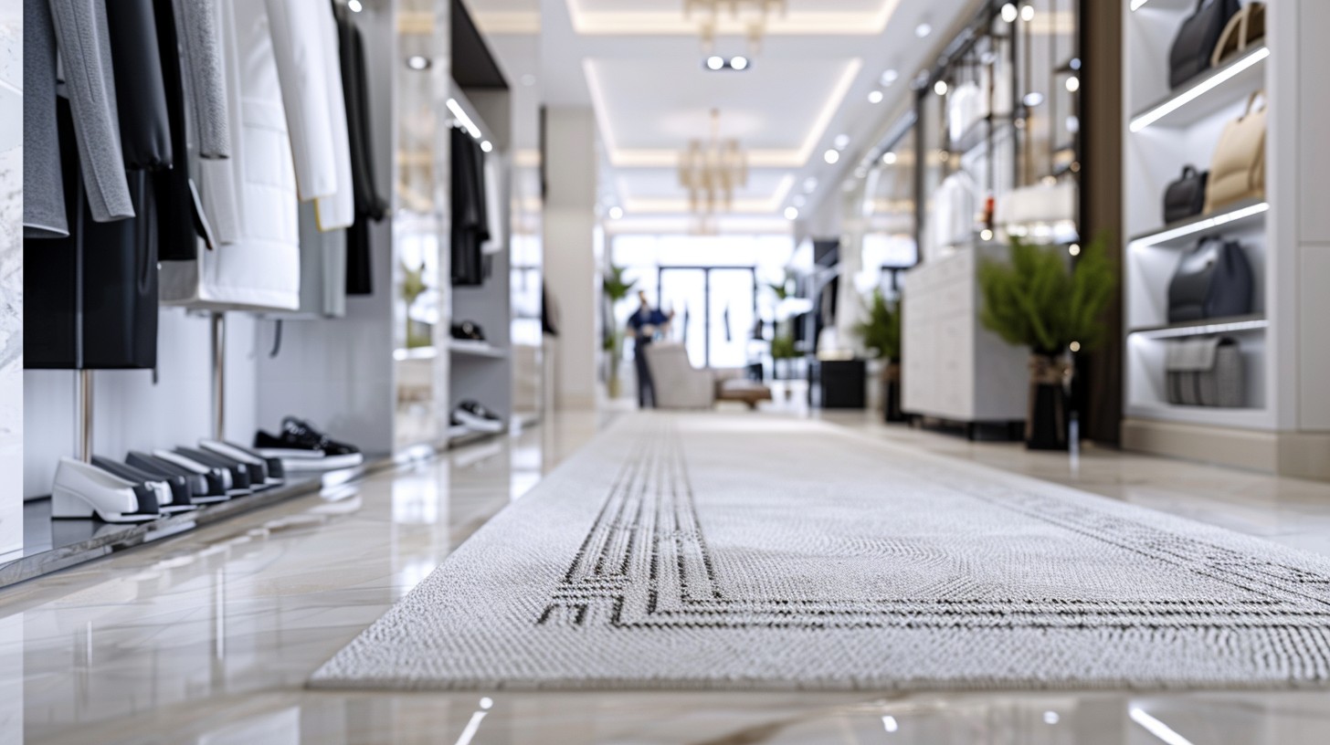 professional carpet cleaner in London performing deep carpet treatment inside an upscale retail boutique