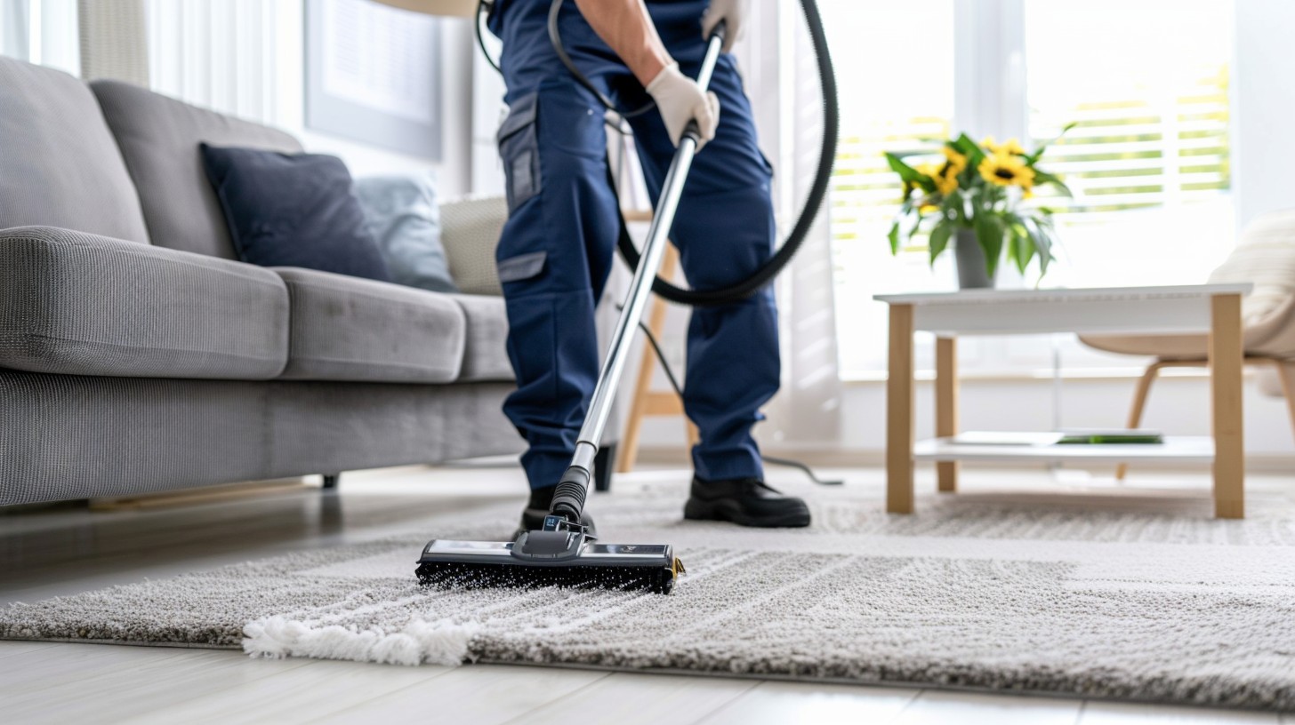 a professional London carpet cleaner performing hot water extraction on a modern living room carpet
